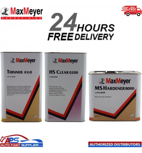 Max Meyer 0200 5L 2K Clear Coat Lacquer + 4310 Thinner with 2.5L 8000 Hardener